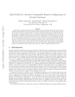 REMOTEGATE: Incentive-Compatible Remote Configuration of Security
  Gateways