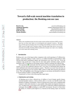 Toward a full-scale neural machine translation in production: the
  Booking.com use case