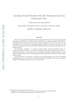 Learning Neural Networks with Two Nonlinear Layers in Polynomial Time