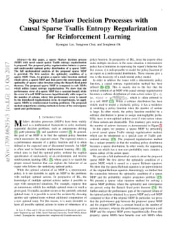 Sparse Markov Decision Processes with Causal Sparse Tsallis Entropy
  Regularization for Reinforcement Learning