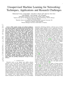 Unsupervised Machine Learning for Networking: Techniques, Applications
  and Research Challenges