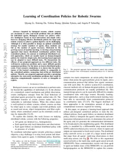 Learning of Coordination Policies for Robotic Swarms