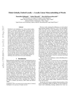 Think Globally, Embed Locally --- Locally Linear Meta-embedding of Words