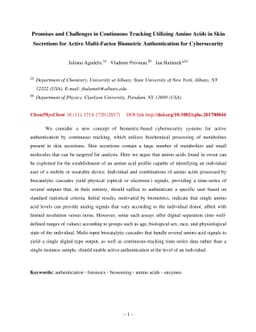 Promises and Challenges in Continuous Tracking Utilizing Amino Acids in
  Skin Secretions for Active Multi-Factor Biometric Authentication for
  Cybersecurity