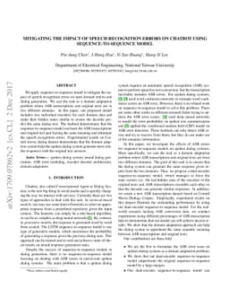 Mitigating the Impact of Speech Recognition Errors on Chatbot using
  Sequence-to-Sequence Model