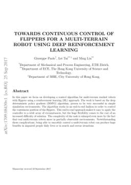 Towards continuous control of flippers for a multi-terrain robot using
  deep reinforcement learning