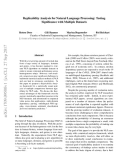 Replicability Analysis for Natural Language Processing: Testing
  Significance with Multiple Datasets