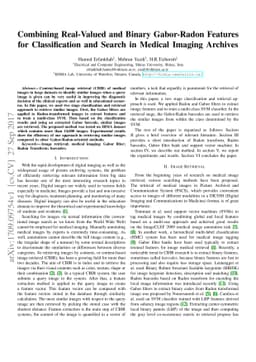 Combining Real-Valued and Binary Gabor-Radon Features for Classification
  and Search in Medical Imaging Archives