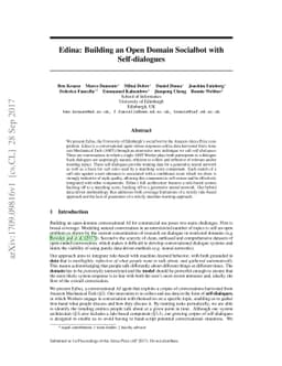 Edina: Building an Open Domain Socialbot with Self-dialogues