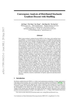 Convergence Analysis of Distributed Stochastic Gradient Descent with
  Shuffling