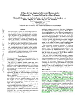 A Data-driven Approach Towards Human-robot Collaborative Problem Solving
  in a Shared Space