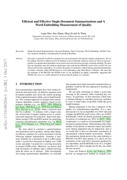 Efficient and Effective Single-Document Summarizations and A
  Word-Embedding Measurement of Quality