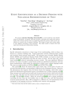 Event Identification as a Decision Process with Non-linear
  Representation of Text