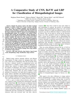 A Comparative Study of CNN, BoVW and LBP for Classification of
  Histopathological Images