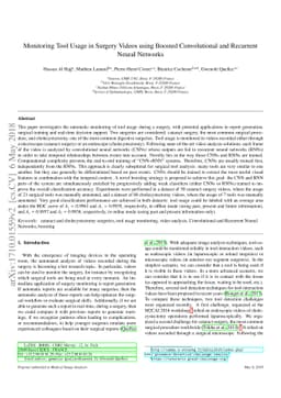 Monitoring tool usage in surgery videos using boosted convolutional and
  recurrent neural networks