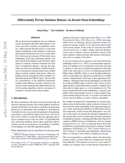 Differentially Private Database Release via Kernel Mean Embeddings