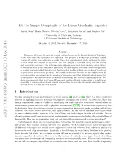 On the Sample Complexity of the Linear Quadratic Regulator