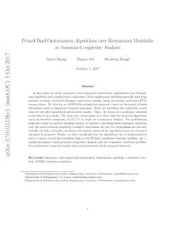 Primal-Dual Optimization Algorithms over Riemannian Manifolds: an
  Iteration Complexity Analysis