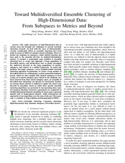Toward Multidiversified Ensemble Clustering of High-Dimensional Data:
  From Subspaces to Metrics and Beyond