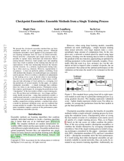 Checkpoint Ensembles: Ensemble Methods from a Single Training Process