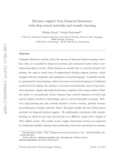 Decision support from financial disclosures with deep neural networks
  and transfer learning