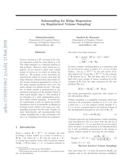 Subsampling for Ridge Regression via Regularized Volume Sampling