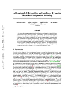 A Disentangled Recognition and Nonlinear Dynamics Model for Unsupervised
  Learning