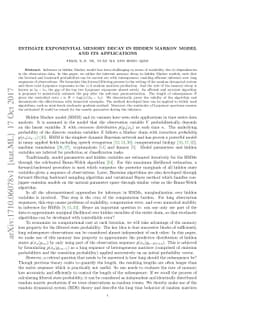 Estimate exponential memory decay in Hidden Markov Model and its
  applications