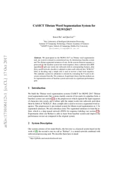 CASICT Tibetan Word Segmentation System for MLWS2017