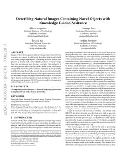 Describing Natural Images Containing Novel Objects with Knowledge Guided
  Assitance
