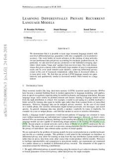 Learning Differentially Private Recurrent Language Models