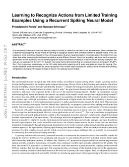 Learning to Recognize Actions from Limited Training Examples Using a
  Recurrent Spiking Neural Model