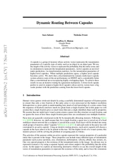 Dynamic Routing Between Capsules