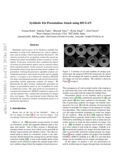 Synthetic Iris Presentation Attack using iDCGAN