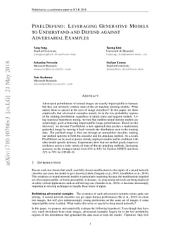 PixelDefend: Leveraging Generative Models to Understand and Defend
  against Adversarial Examples