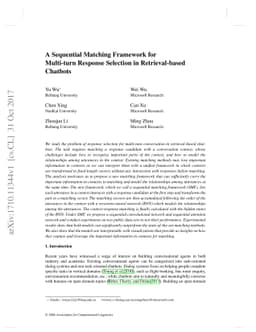 A Sequential Matching Framework for Multi-turn Response Selection in
  Retrieval-based Chatbots