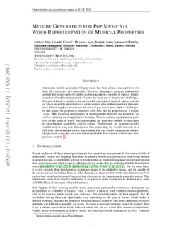 Melody Generation for Pop Music via Word Representation of Musical
  Properties