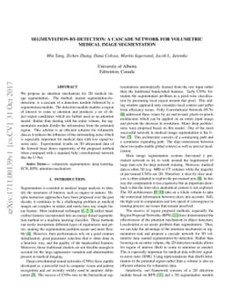 Segmentation-by-Detection: A Cascade Network for Volumetric Medical
  Image Segmentation