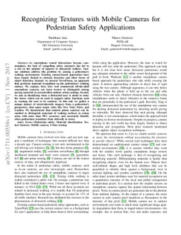 Recognizing Textures with Mobile Cameras for Pedestrian Safety
  Applications