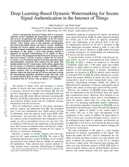 Deep Learning-Based Dynamic Watermarking for Secure Signal
  Authentication in the Internet of Things