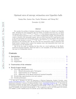 Optimal rates of entropy estimation over Lipschitz balls