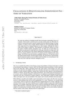 Challenges in Disentangling Independent Factors of Variation