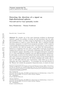 Detecting the direction of a signal on high-dimensional spheres:
  Non-null and Le Cam optimality results
