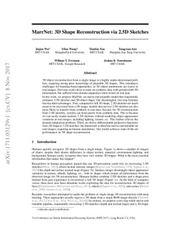 MarrNet: 3D Shape Reconstruction via 2.5D Sketches