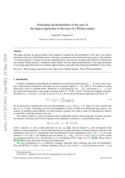 Estimating Tail Probabilities of the Ratio of the Largest Eigenvalue to
  the Trace of a Wishart Matrix