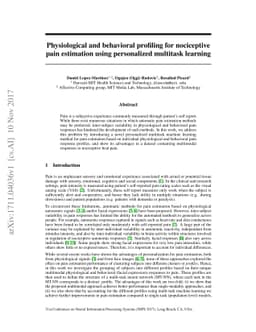 Physiological and behavioral profiling for nociceptive pain estimation
  using personalized multitask learning