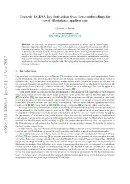 Towards ECDSA key derivation from deep embeddings for novel Blockchain
  applications
