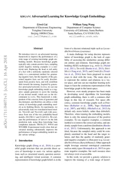 KBGAN: Adversarial Learning for Knowledge Graph Embeddings