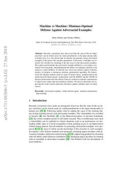 Machine vs Machine: Minimax-Optimal Defense Against Adversarial Examples