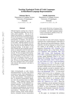 Tracking Typological Traits of Uralic Languages in Distributed Language
  Representations
